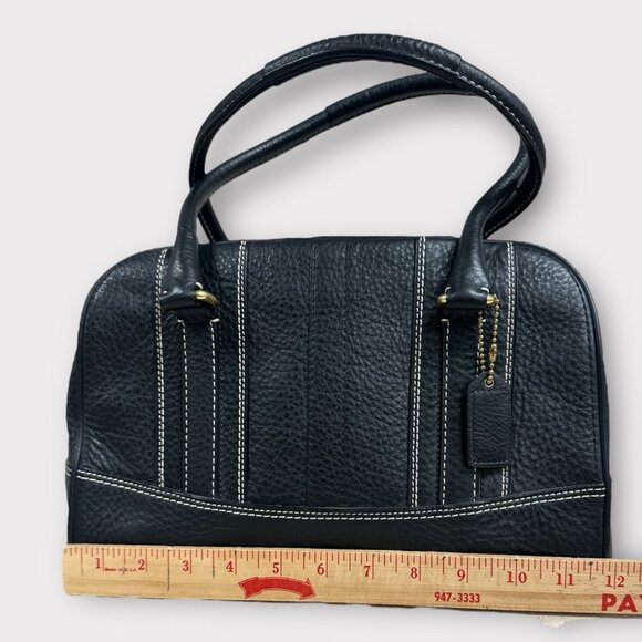 Vintage Coach‎ Black Satchel Tote J0693-10526 White Stitching Double Handle - Picture 11 of 13